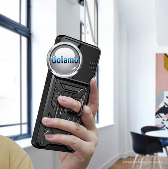 720 B-Ultra dėklas-šarvai Xiaomi Redmi 15 4G su žiedu ir kameros apsauga, juodas