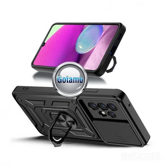 720 B-Ultra dėklas-šarvai Xiaomi Redmi 15 4G su žiedu ir kameros apsauga, juodas