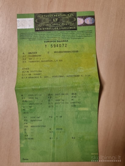 2006 m. gamybos juodas Wolkswagen Transport.Kassevogn, 1,9 TDI, 77 KW