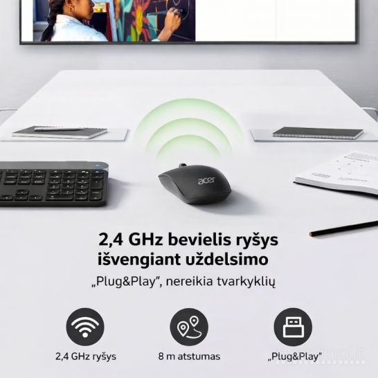 ACER 2.4 GHz plona USB belaidė pelė – juodos spalvos