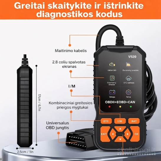 Profesionalus automobilio OBD2 diagnostikos skaitytuvas V520