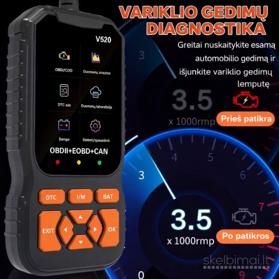 Profesionalus automobilio OBD2 diagnostikos skaitytuvas V520