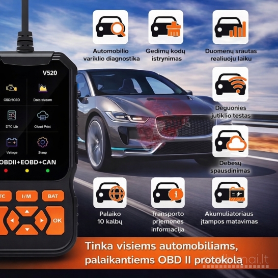 Profesionalus automobilio OBD2 diagnostikos skaitytuvas V520