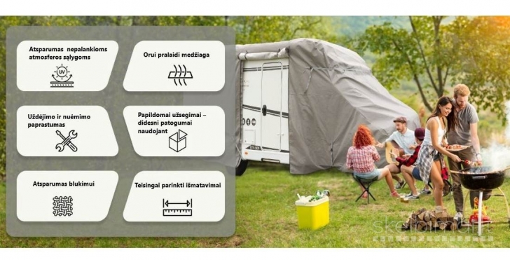 Apsauginiai uždangalai kemperiams ir gyvenamiesiems nameliams