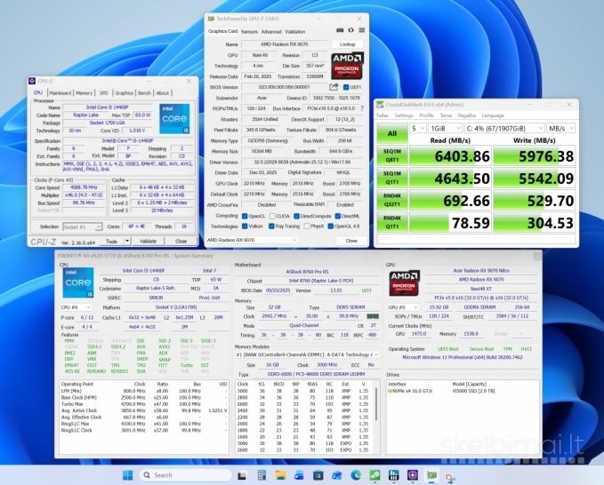 Intel i5-14400f, 16gb/rx9070, 32gb/ddr5, 2tb/ssd, Win11pro