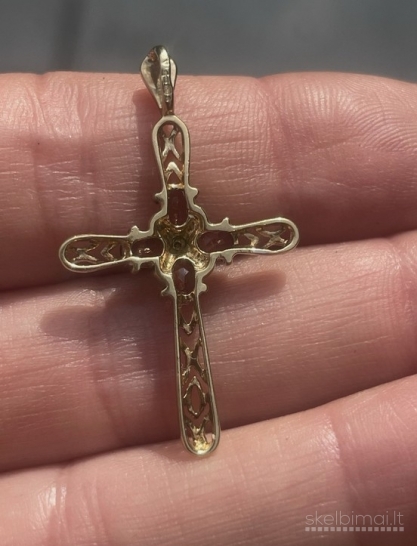 Naujas auksinis pakabukas, deimantai ir granatai 