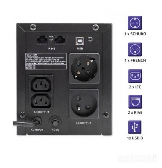 UPS Qoltec Monolith 2000VA / 1200W / Naujas, LT garantija