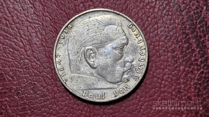 Trečiasis Reichas 2 reichsmarkės, 1939G KM# 93 AG
