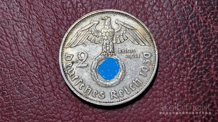 Trečiasis Reichas 2 reichsmarkės, 1939G KM# 93 AG