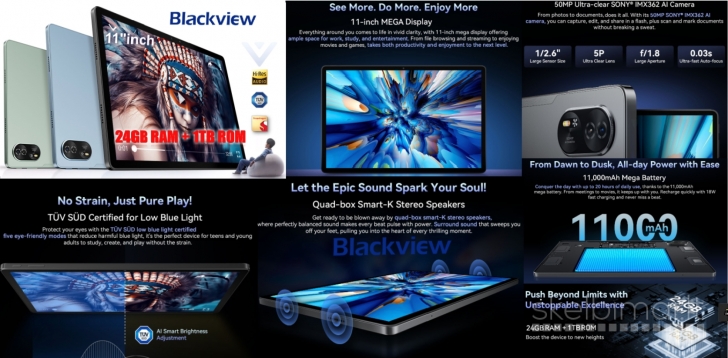 NAUJAS! BLACKVIEW TAB PC 4K UHD 11.0"COLIŲ+SNAPDRAGON 8+5G+2SIM+GPS