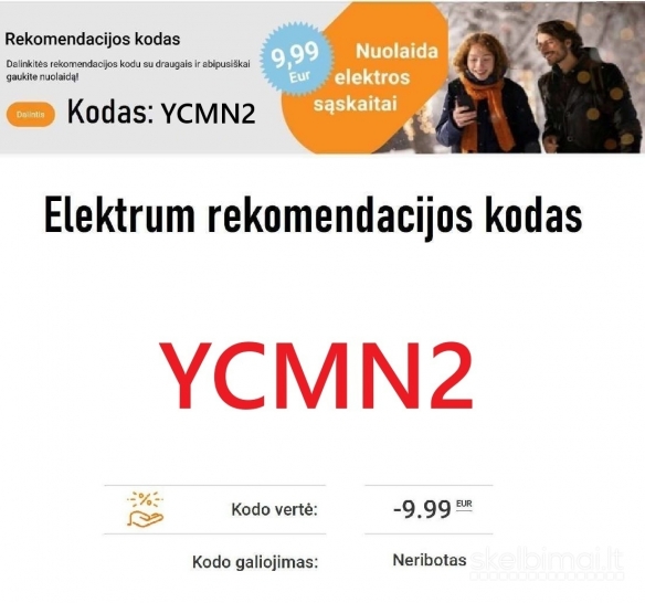 Elektrum nuolaidos kodas YCMN2, tai -9,99 Eur nuolaida pirmajai sąskaitai!