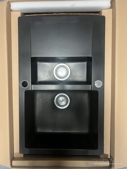 Naudota kriauklė, plautuvė akmens masės, 80 cm x 50 cm x 20 cm, juoda.