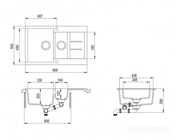 Naudota kriauklė, plautuvė akmens masės, 80 cm x 50 cm x 20 cm, juoda.