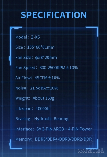 RAM Desktop Dual Fan 4pin Rgb atminties aušintuvas