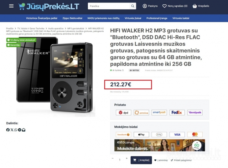Hifi Walker H2 Hi-Res MP3 Audio Player 64GB