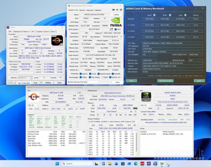 Ryzen R5-3600, 16GB/DDR4, 8GB/RTX5050, 1TB/SSD, Win11pro