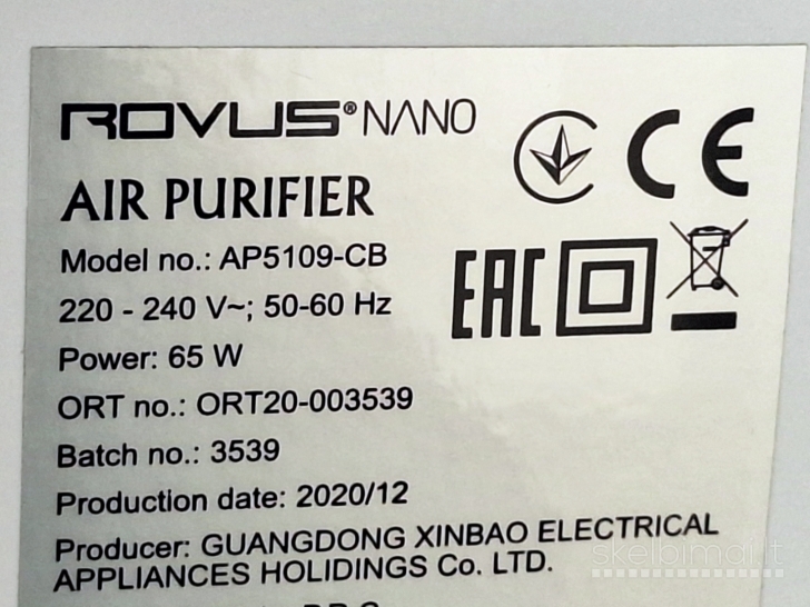 Rovus nano oro valytuvas AP5109-CB, hepa + UV-C