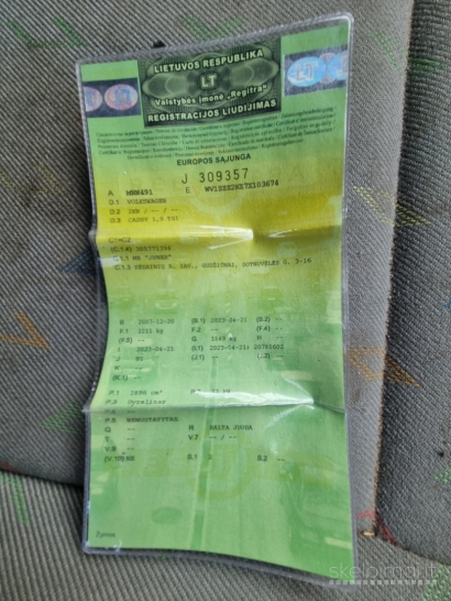 2007 m. gamybos balta/juoda VW CADDY, 1,9 TDI, 77 KW