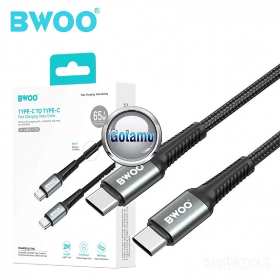 807 Type-C į Type-C laidas 2 metrai 65W BWOO WWW.GOTAMO.LT