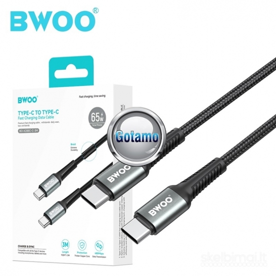 808 Type-C į Type-C laidas 3 metrai 65W BWOO WWW.GOTAMO.LT
