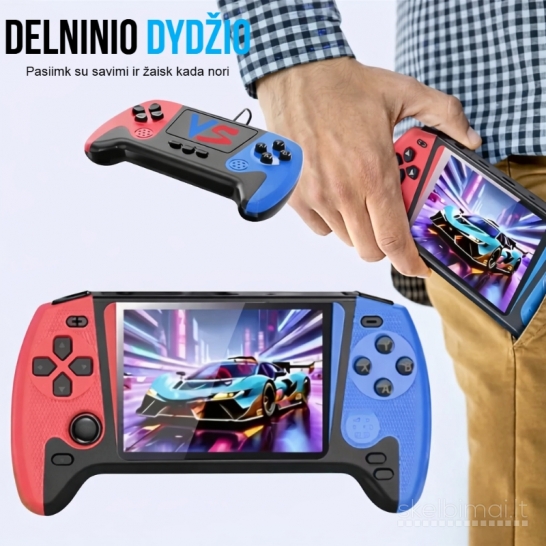 Mini žaidimų konsolė su 3,5 colio ekranu – 500 žaidimų, baltos spalvos