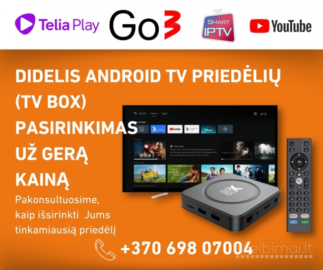 TV priedėliai Android TV - Go3/ Telia Play/ Smart IPTV  - nuo 29 Eur!