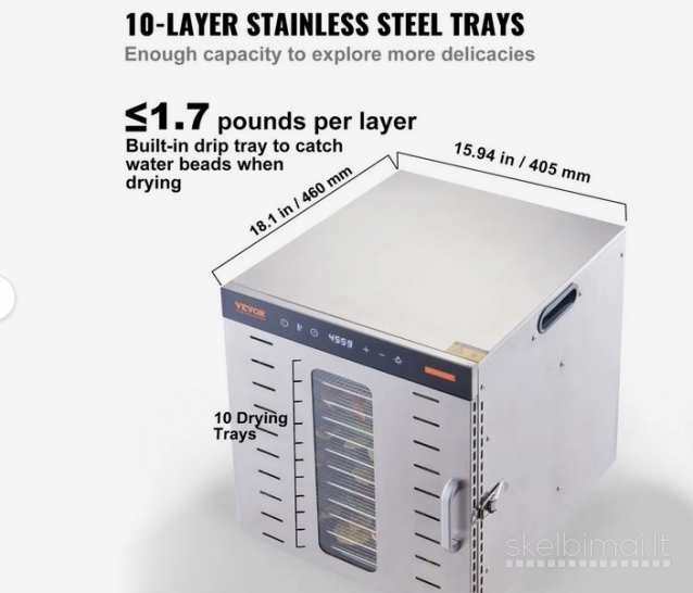 Vaisių, vaistažolių džiovintuvas, džiovintuvas 10 padeklų