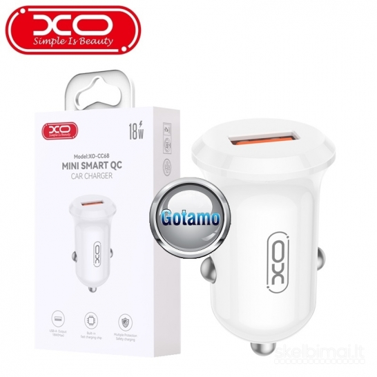 814 Auto kroviklis USB 18W XO baltos spalvos WWW.GOTAMO.LT
