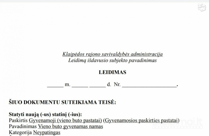 Sklypas su namo projektu ir statybos leidimu