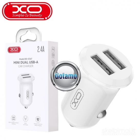 816 Auto kroviklis USB 12W 2 lizdų XO WWW.GOTAMO.LT