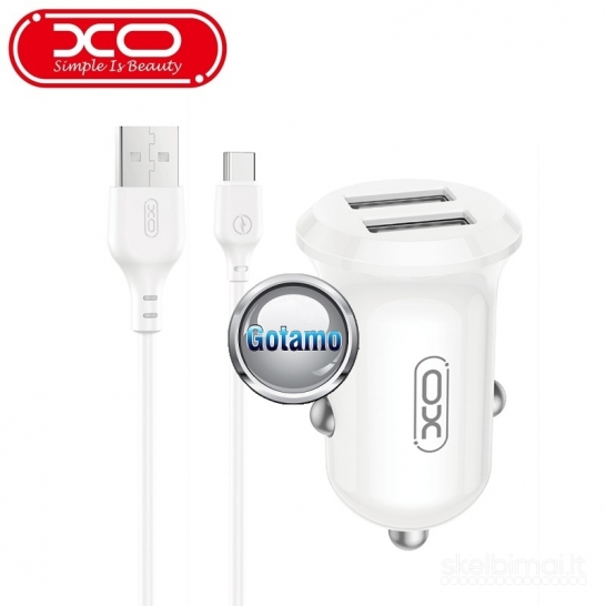 817 Auto kroviklis USB 12W 2 lizdų su Type-C laidu XO WWW.GOTAMO.LT