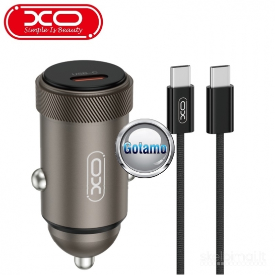 818 Auto kroviklis Type-C 30W su Type-C į Type-C laidu XO WWW.GOTAMO.LT