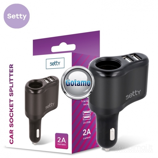 820 Auto 12V lizdo skirstytuvas Setty 1 lizdas su 2 x USB jungtimis (12V-24V)