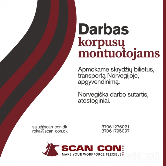 Darbas laivų korpusų montuotojams Norvegijoje