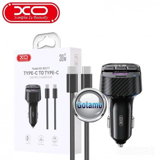 821 FM moduliatorius XO Multi Functional su Type-C 30W lizdu ir Type-C laidu