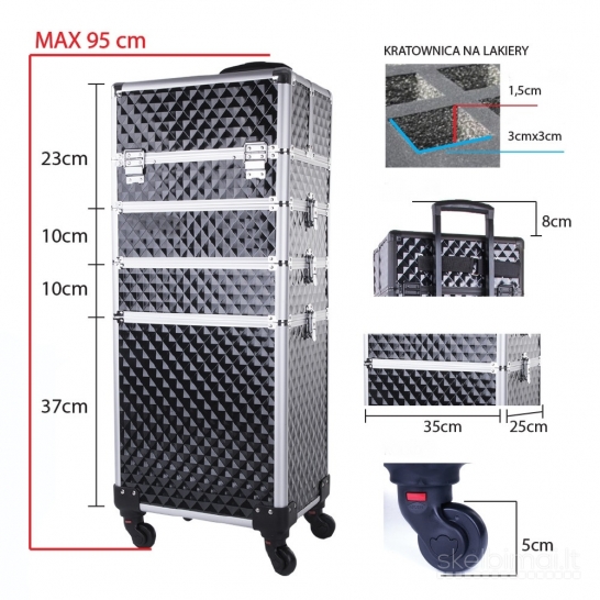 Kosmetinis lagaminas su ratukais keturių dalių