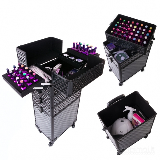 Kosmetinis lagaminas su ratukais keturių dalių