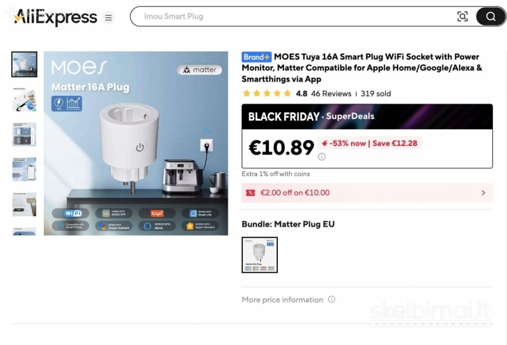 WiFi išmanūs energijos skaitikliai kištukai 2vnt