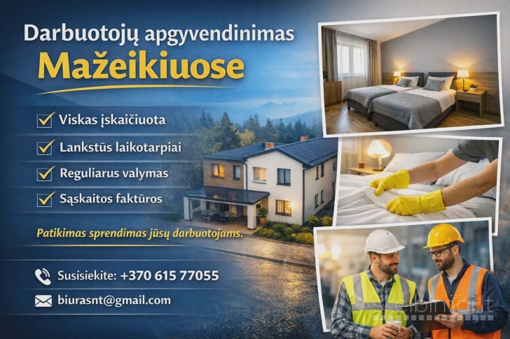 Darbuotojų apgyvendinimas Mažeikiuose!!!