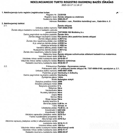 ERDVUS NAMAS SU DIDELIU SKLYPU RAMIOJE VIETOJE – ROKIŠKIO R., GABRIŠKIO K.