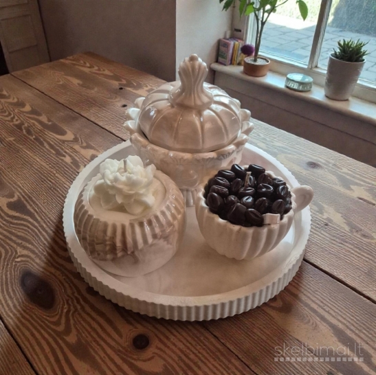 Gipso namų dekoro ir sojų vaško žvakių rinkinys „Kavos akimirka“  www.lvashop.lt