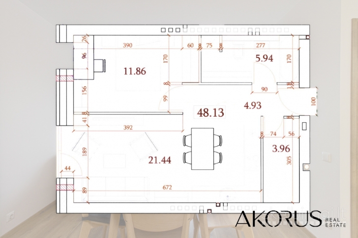 Akorus.lt - erdvus dviejų kambarių butas ramesnėje miesto dalyje