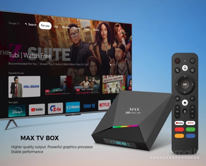 NAUJAS! MAX 8K ULTRA-TV-BOX-VIRŠ 2000 GOOGLE TV-KANALŲ NEMOKAMAI!
