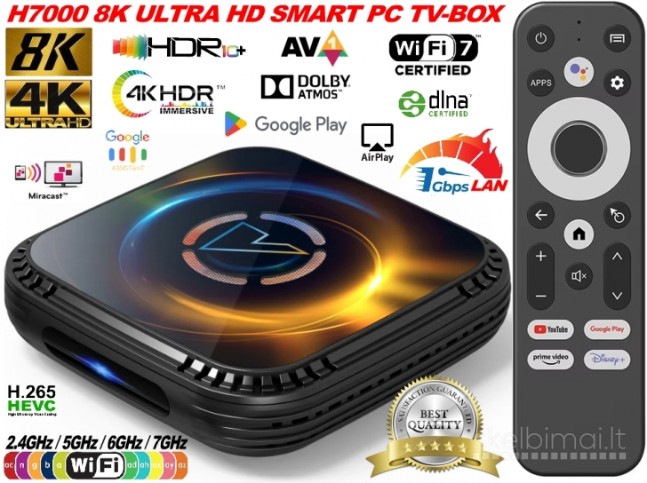  H7000 8K ULTRA TV-BOX+VIRŠ 2000 GOOGLE TV KANALŲ NEMOKAMAI!