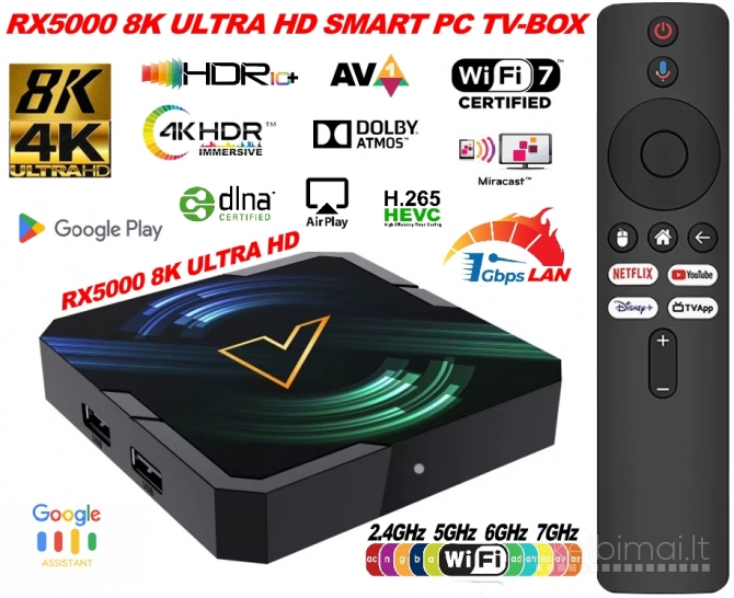NAUJAS! RX5000 8K ULTRA-TV-BOX-VIRŠ 2000 GOOGLE TV-KANALŲ NEMOKAMAI!