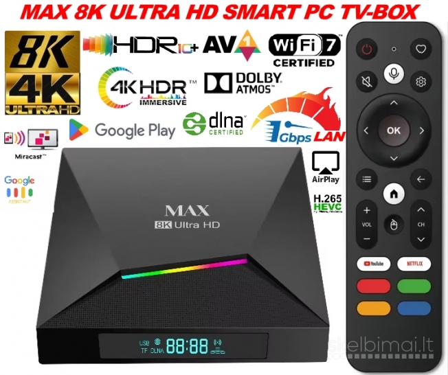 NAUJAS! MAX 8K ULTRA-TV-BOX-VIRŠ 2000 GOOGLE TV-KANALŲ NEMOKAMAI!