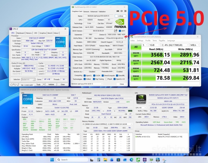 Intel 12600kf, 32gb/ddr4, 5070ti/16gb, ssd/1.92tb, Win11pro