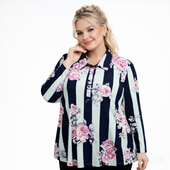 Elegantiška gėlėta palaidinė. Dideli dydžiai iki 64 dydžio