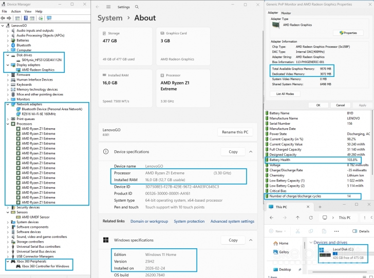 Lenovo Legion GO / Z1 Extreme / 16GB / 512GB / GPU 3GB / 144 Hz