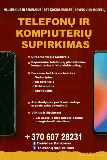 Telefonų ir kompiuterių supirkimas Širvintos ir Vilnius